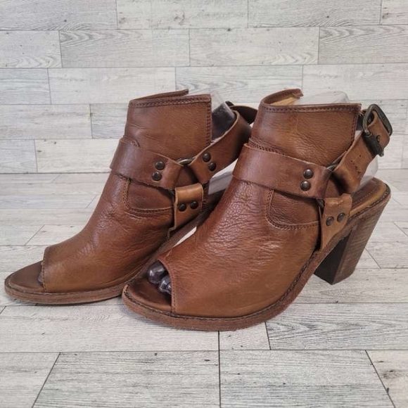 Women’s Frye Izzy Brown Leather Open Toed Sling Harness Booties Size 6.5 B - Picture 2 of 10